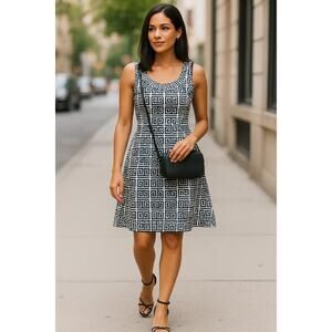Tory Burch Dress Sz 4 Black White Geometric Print Sleeveless Cotton